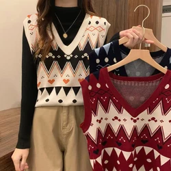 Autumn Sweet V-neck Knit Vest Bottoming Shirt Women's Sleeveless Sweater Vest Cute Slimming Vest Tops