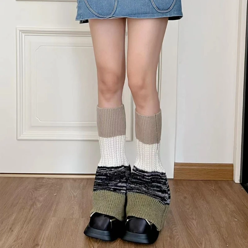 Harajuku Y2k, ropa para piernas, calentadores de piernas de punto acampanado, calcetines hasta la pantorrilla, ropa de calle de