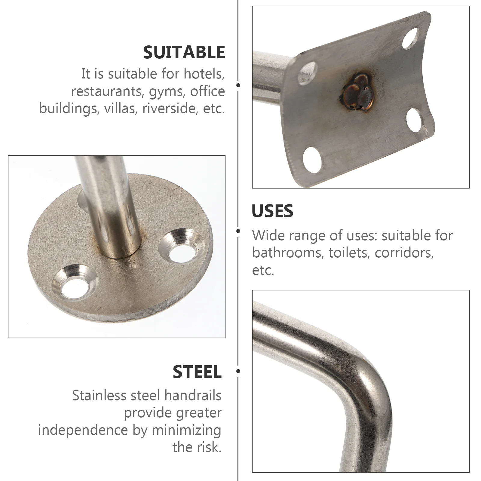 

4Pcs Stainless Steel Staircase Handrail Holders Wall Brackets Durable Railing Support for Bathroom Corridors Indoor Outdoor