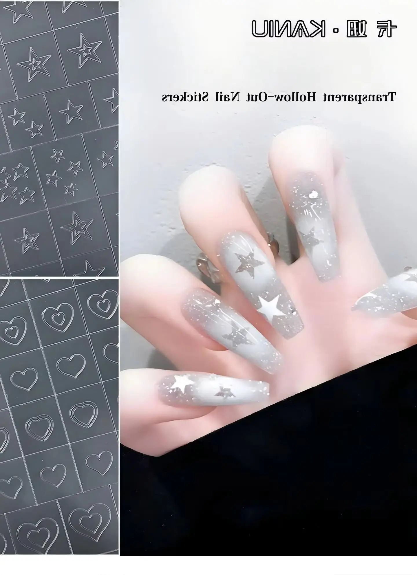 KANIU 1 To 14 Sheets Transparent Hollow Nail Art Stickers Love Butterfly Pattern Self-Adhesive Nail Stencil Template