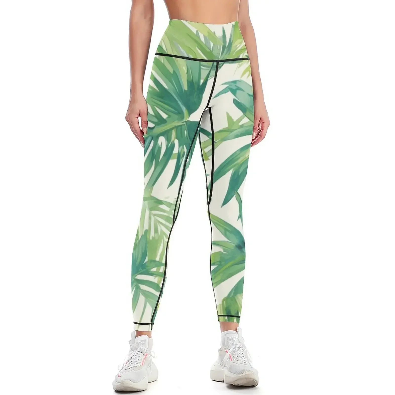 

Green Tropical Prints seamless water colour design Leggings Fitness clothing Sports pants for workout shorts Womens Leggings