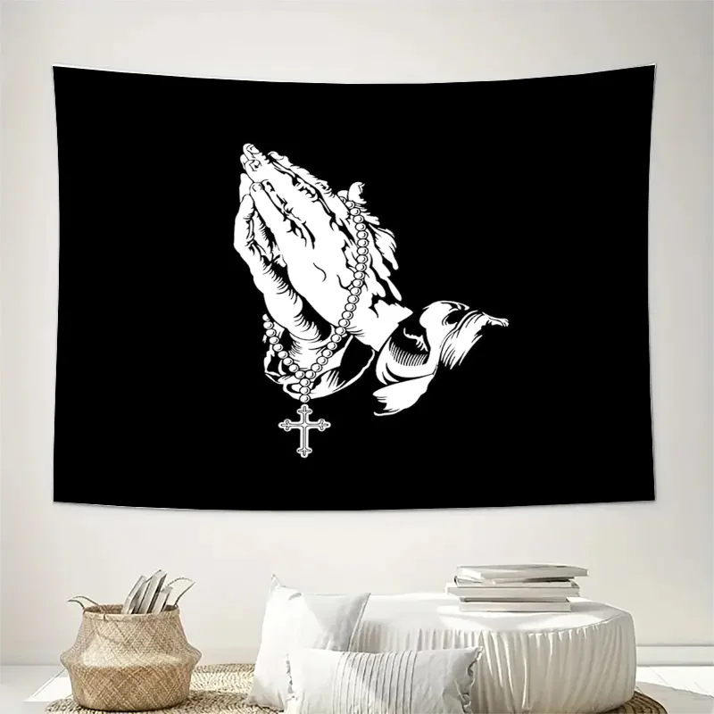 Religious Prayer Tapestry Wall Hanging Gothic Home Decor Christian Faith Art Wicca Spiritual Meditation Room Divider Backdrop