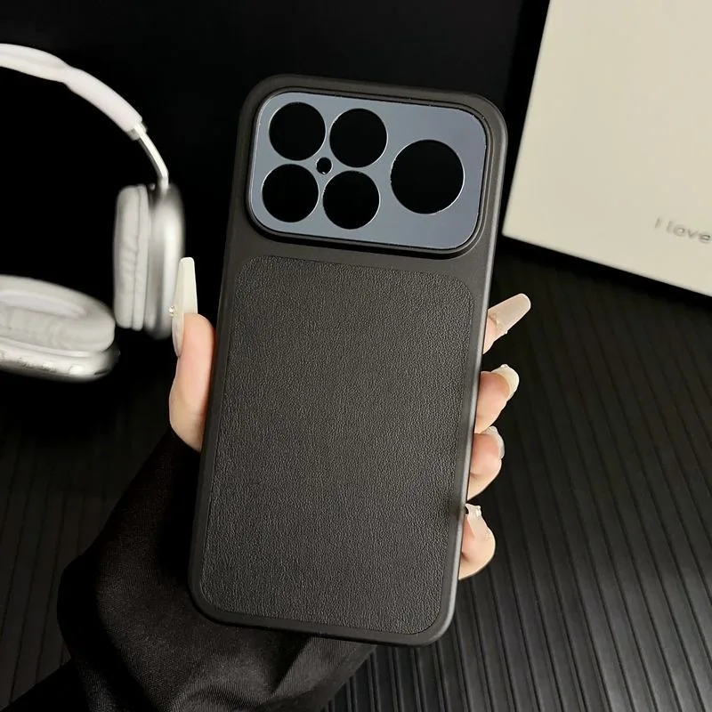 

For POCO F8 Pro Ultra Case Built-in Magnetic Electroplated Plain Leather Splicing Cover For POCO F8 Pro Shockproof Bumper Funda