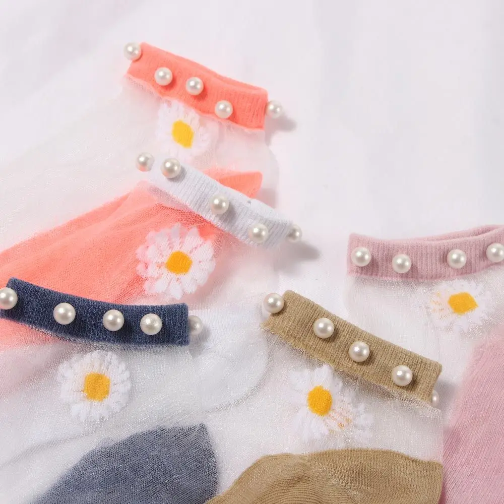 通気性のある透明ガラスシルクレディース女性用伸縮性アンクルソックスメッシュデイジーソックスレースホーズ