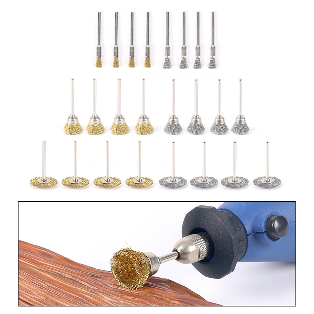 

24/36/44pcs Brass Brush Steel Wire Wheels Brushes Drill Type-T/U Brush Polishing-Dremel Rotary Tool Metal Rust Removal Brush Set