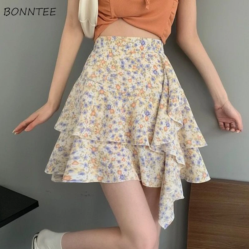 

Юбки с цветочным принтом, женские летние асимметричные дизайнерские нишевые шикарные корейские стильные удобные модные повседневные мини-зади, универсальная одежда