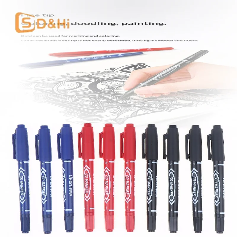 10Pcs Plastic Double-Tip Permanent Paint Marker Pens Ink For Plastic Wood Stone Metal Glass Doodling Marking Graffiti Art Set