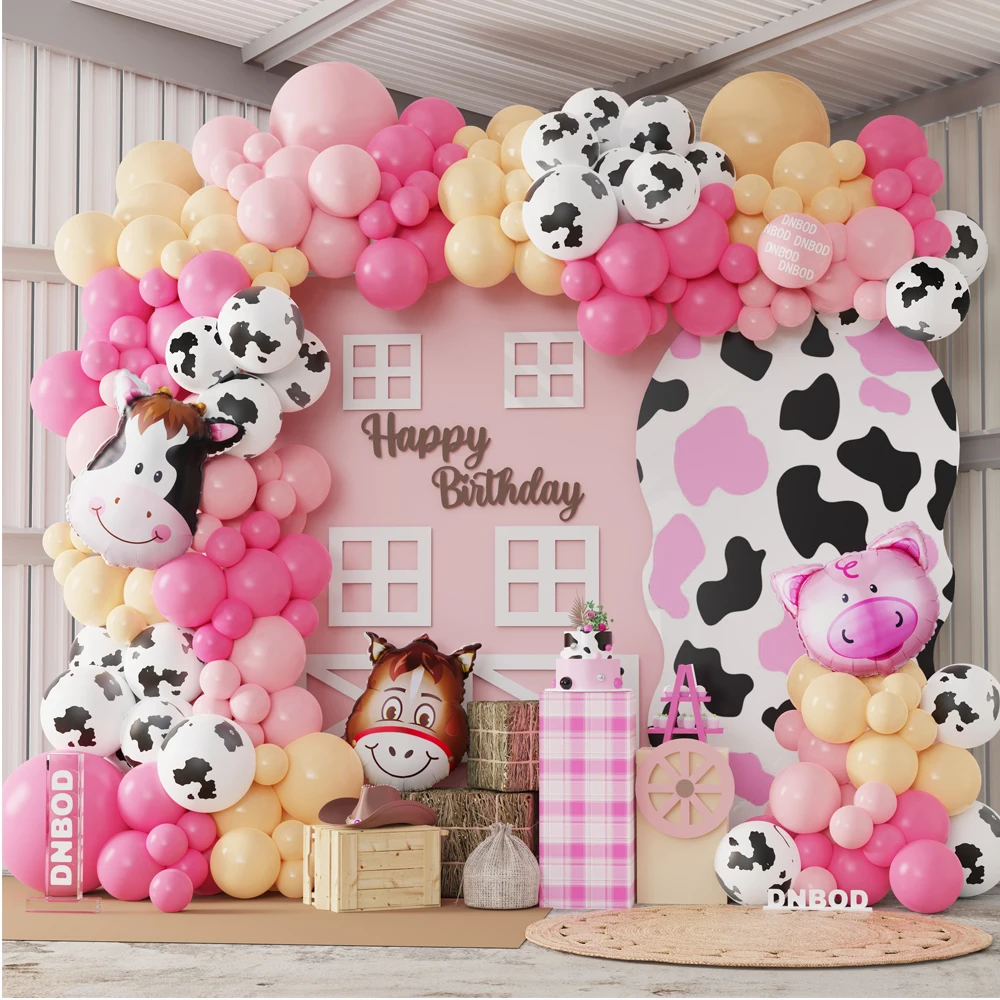 

1 Set Dairy Cow Themed Balloon Arch Garland Kit Pink Yellow Latex Balloon Farm Birthday Party Decorations Baby Shower Supplies