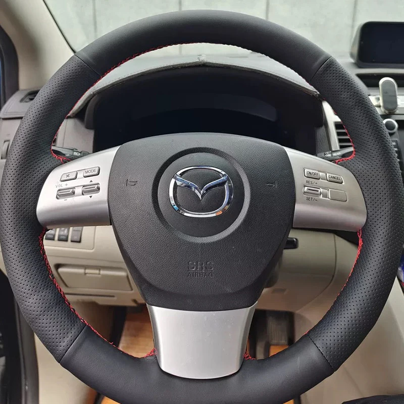 

Чехол на руль из микрофибры для Mazda 8 2011-2015, настраиваемый, с ручной прострочкой, противоскользящий, плетеный