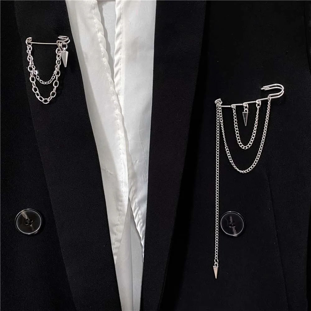 

Fashion Coat Suit Decoration Pin Detachable Tassel Fixed Clothes Pin Metal Tapered Chain Brooches Tassel Pendant Creative Brooch