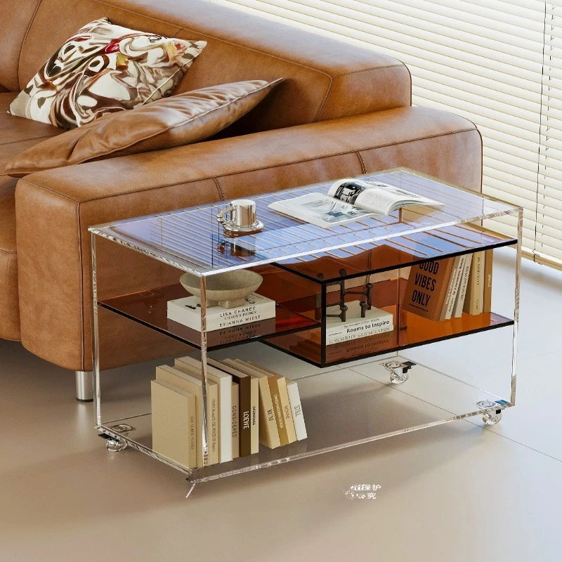 

Medieval acrylic movable sofa side table, wheelbarrow coffee table small apartment living room mobile dining car