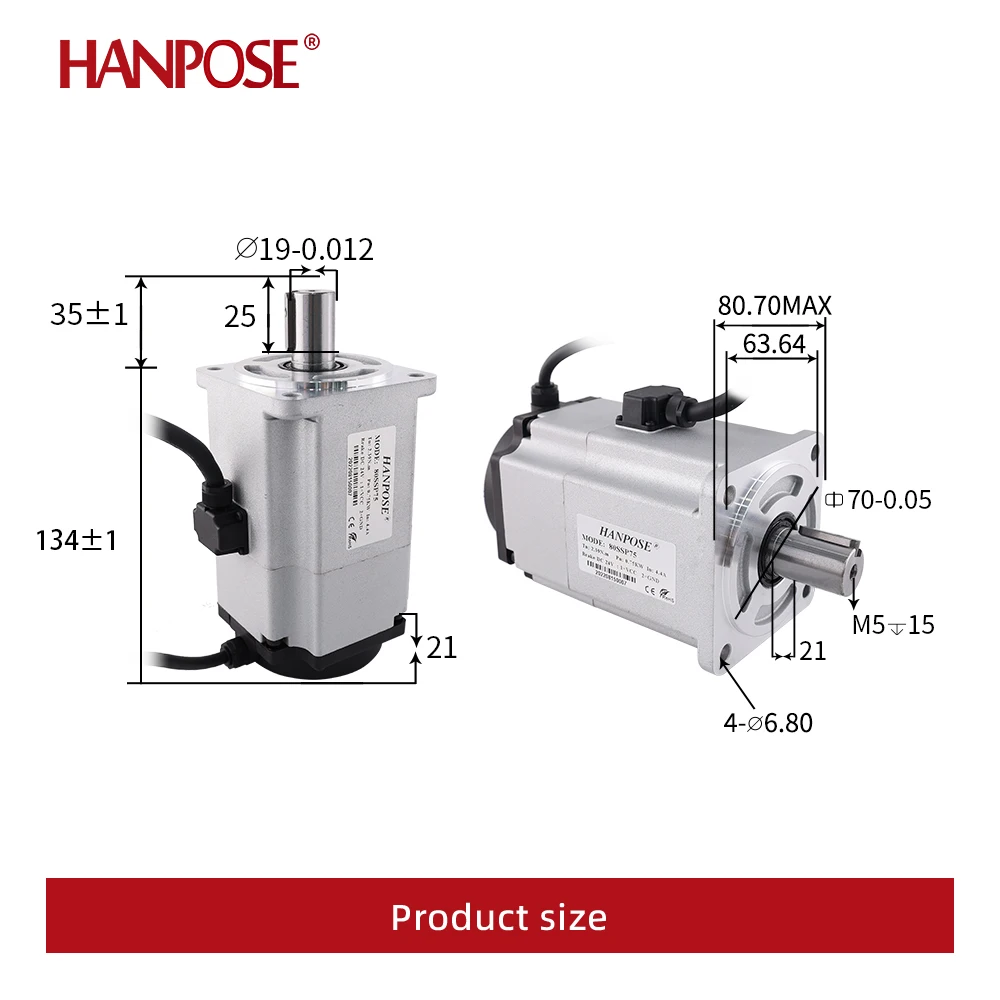 hanpose 80SSP75 2.39N.m ASD275 Servo Motor Drive AC200V+3M Encoder Cable CNC Medical Equipment 750W AC Servo Motor With Brake