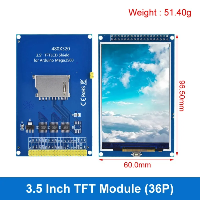 3.5 "3.5 นิ้ว 480x320 TFT LCD หน้าจอสัมผัสโมดูล TZT ILI9486 จอแสดงผล LCD สําหรับ Arduino UNO MEGA2560 บอร์ดไม่มีแผงสัมผัส