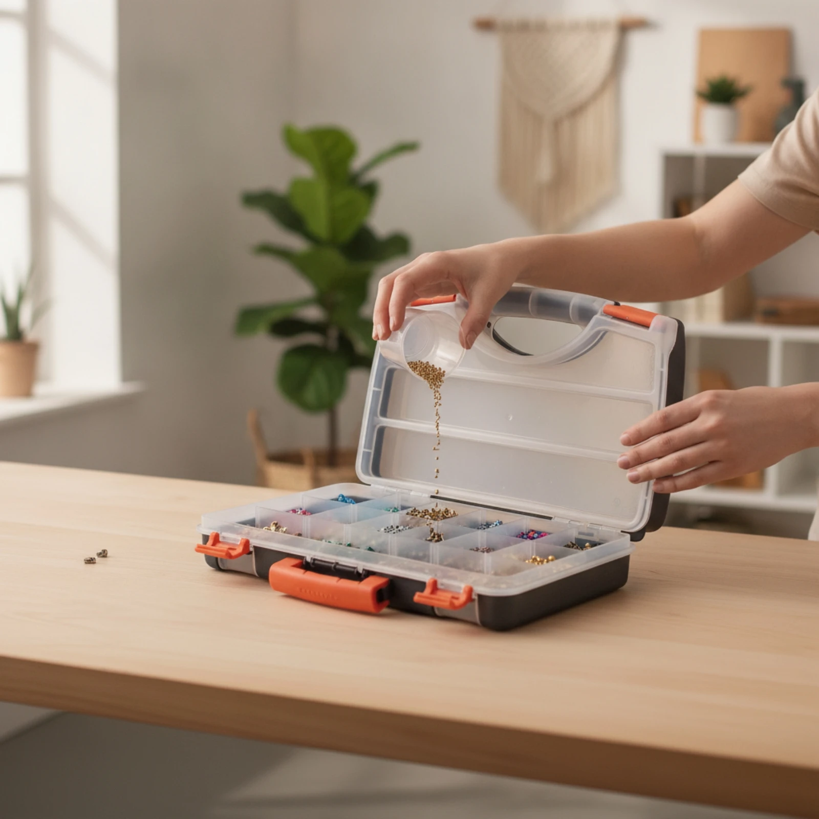Hardware Organizer Translucent Tool Box with Secure Latches Tool Box with Dividers Portable for DIYers, Workshop, Garage