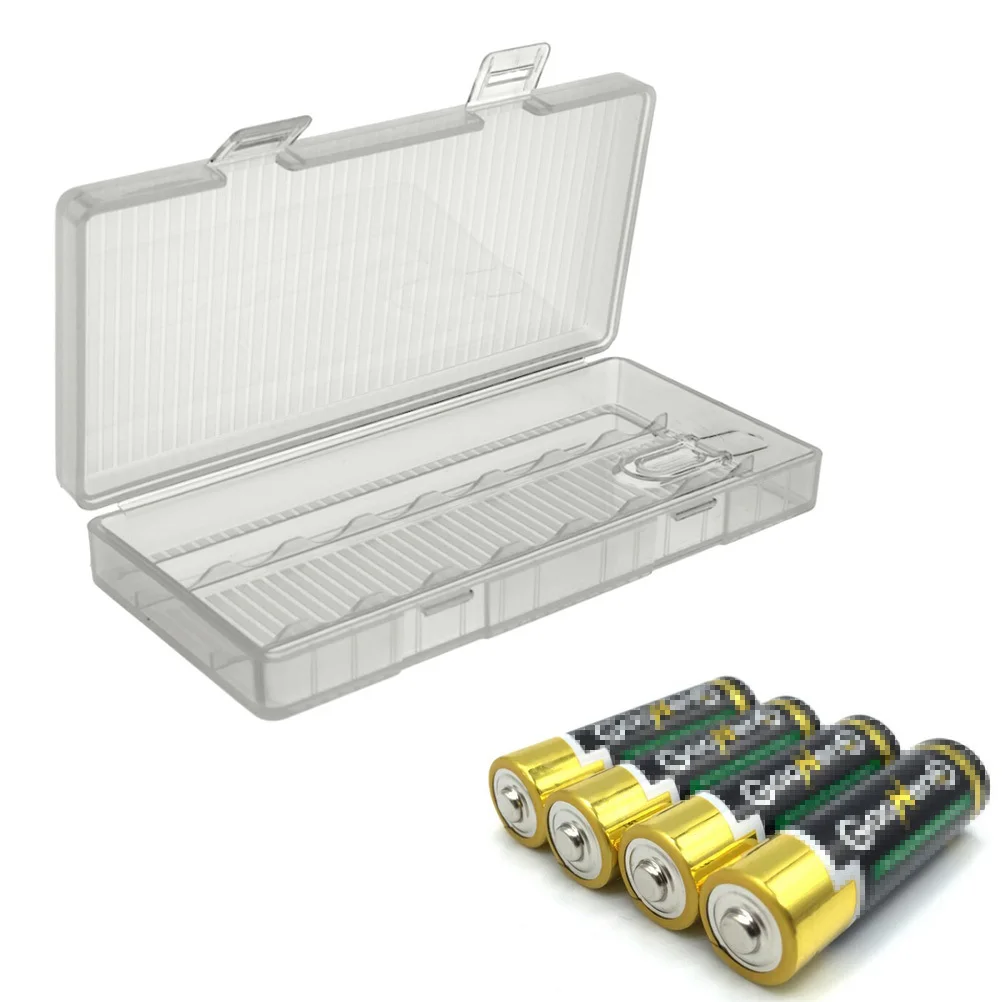 

Storage Box Transparent Cover Case Holds 1-8 Aa Batteries Groove Anti-Slip Holder Storage Organizer