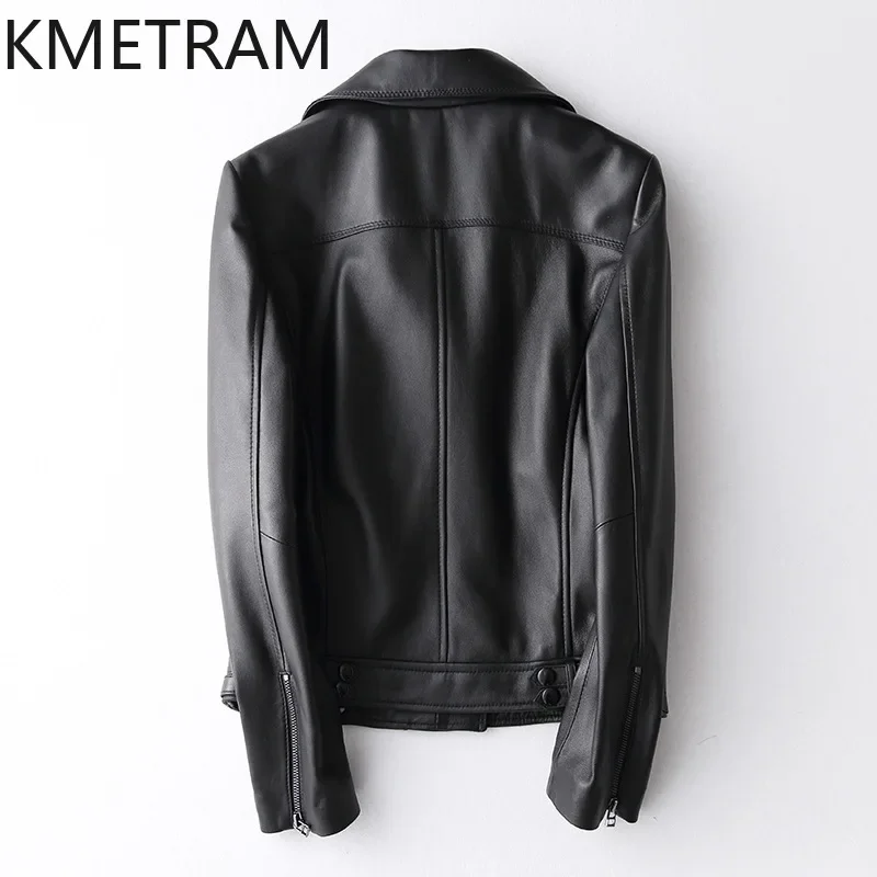 100% Sheepskin Genuine Leather Jacket Women Motorcycle Black Jackets 2024 Fashion Autumn Winter Womans Clothing косуха женская