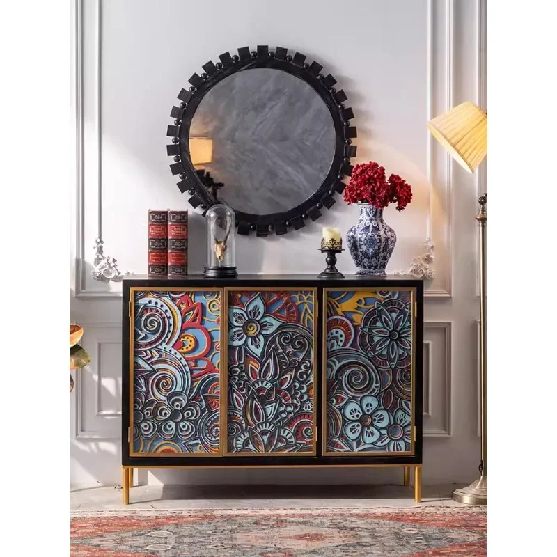 Creative stacked painted dining side cabinet shelf glass door entrance entrance entrance cabinet wrought iron decorative cabinet