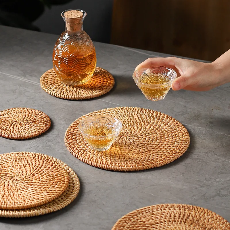 Natural Rattan Woven Teapot Coaster Holder Woven Tea Ceremony Creative Placemat Table Mat Bowl Mat Plate Mat Heat Insulation Mat