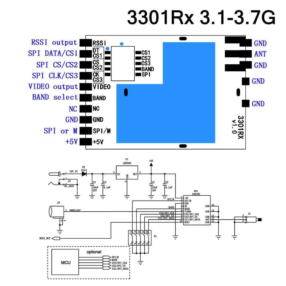 RX5808 5.8G RX1264 RX1264PRO MM238RW 3301Rx Modulo ricevitore audio video wireless Ricevitore FPV per sistemi FPV ed elicotteri