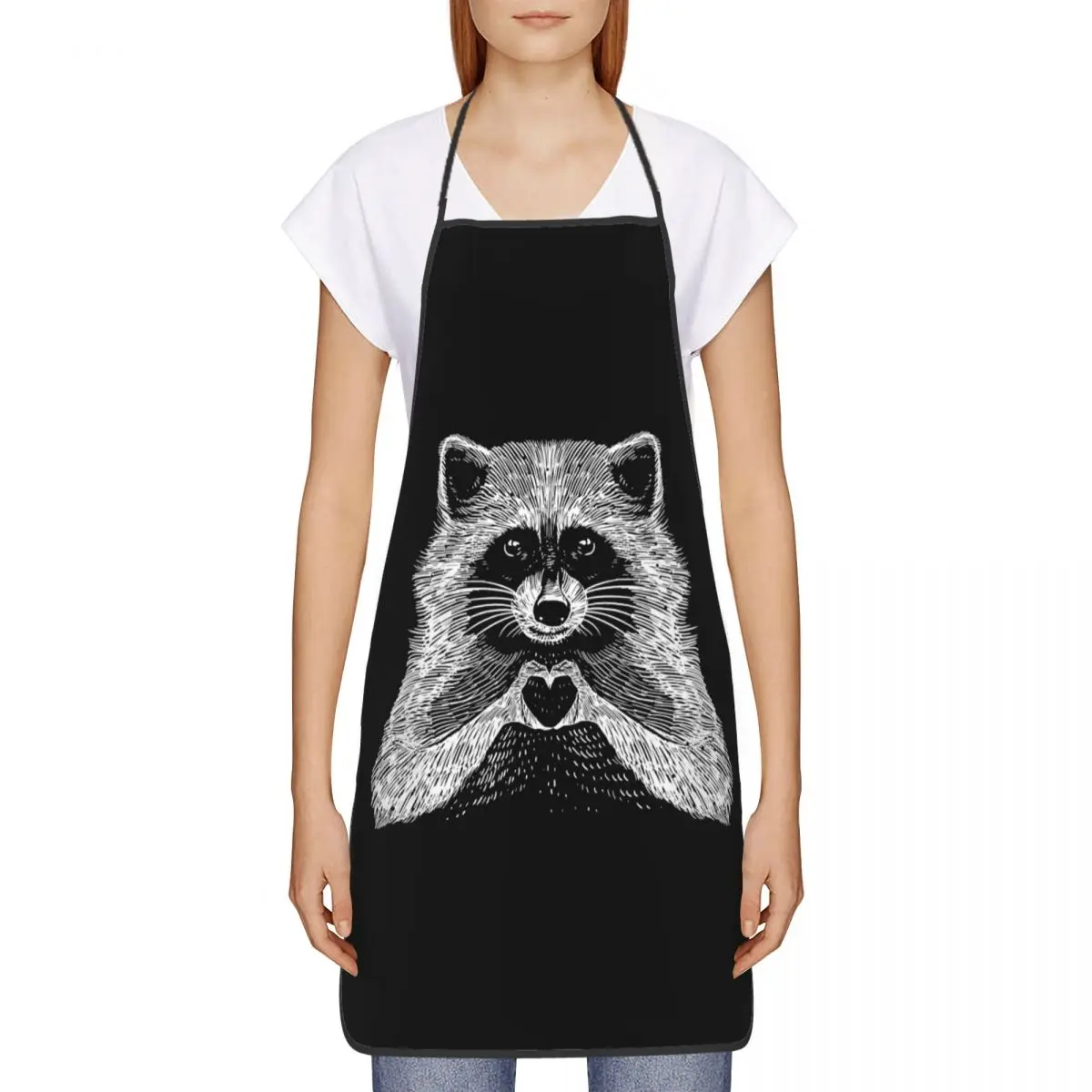 Custom Funny Cute Love Raccoon Bib Aprons  Unisex Kitchen Chef Racoon Panda Tablier Cuisine for Cooking Baking Gardening