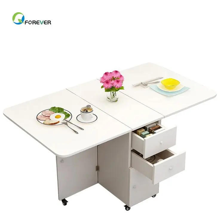 Simple Modern Small Apartment Telescopic Folding Table Rectangular Mobile Kitchen Locker Simple Dining Table &Chair Combination