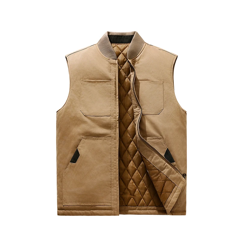

Корейский стиль, однотонный теплый жилет, осенне-зимний качественный мужской спортивный жилет с воротником-стойкой, ветрозащитная хлопковая куртка без рукавов