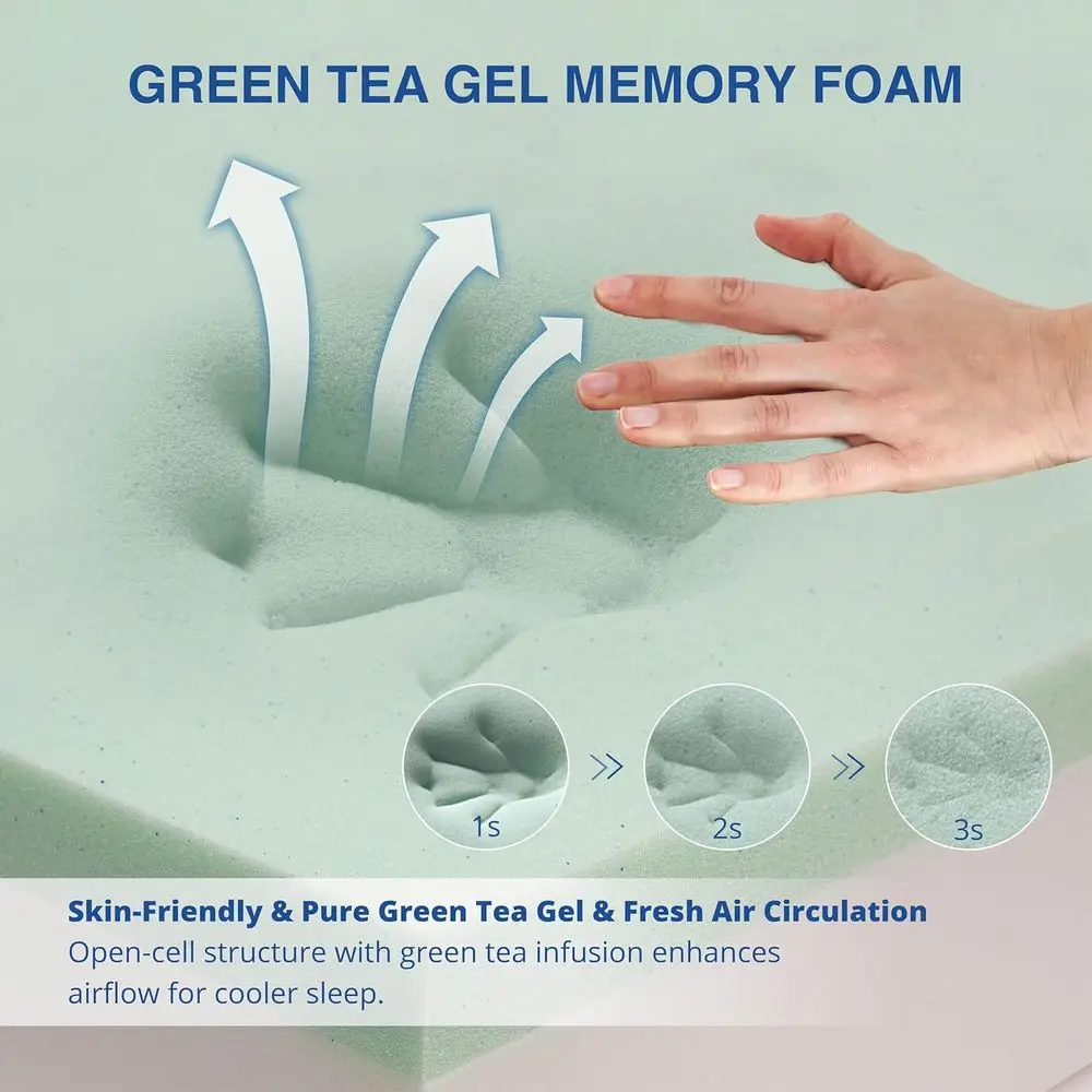 Colchón de espuma viscoelástica King Size de 12 pulgadas en caja, gel de té verde infundido para alivio de presión, sueño fresco, firmeza media, fabricado en EE. UU.,