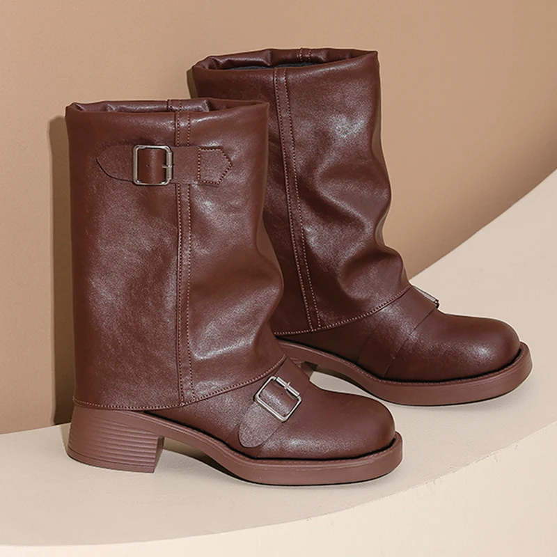 レディースミッドカーフブーツ-ハイヒール-puレザーシューズ-サマー2025-デザイナーブランド-チャンキーシューズ-チェルシーブーツ-ゴス-カジュアル-ボタス-ムヘール