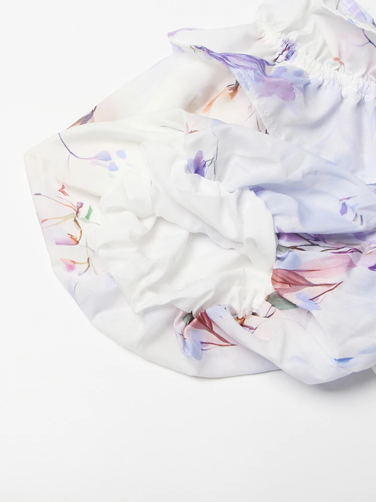 TWOTWINSTYLE Hit Color Print Dresses For Women Slash Neck Short Sleeve High Waist Off Shoulder Dress Female Fashion Clothing New