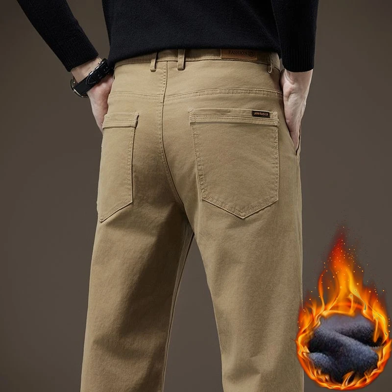 

Winter Men Business Fleece Casual Pants Straight Comfortable Fashion Korean Thick Fleece Trousers Warm Classic Plush Male Pants