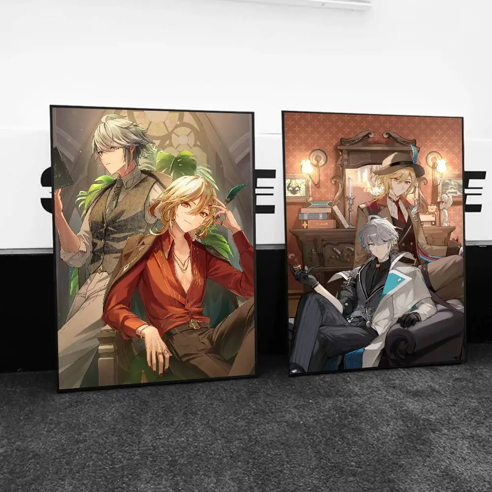 1 قطعة Genshin تأثير Kaveh الهيثم المشارك طباعة لغرفة النوم غرفة المعيشة ديكور المنزل اللوحة جدار الفن HD صورة جدارية