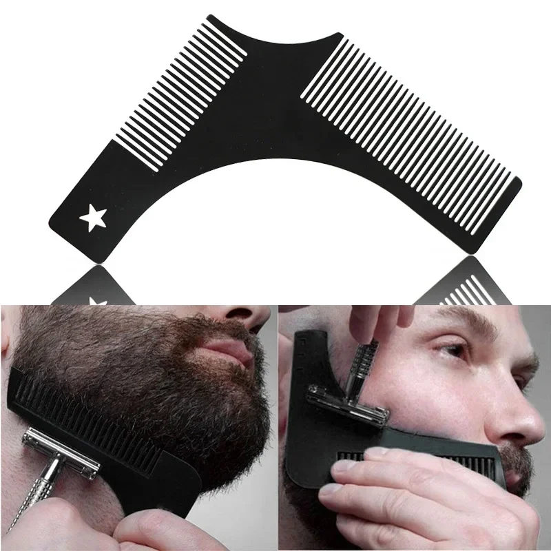 Estêncil de barba de aço inoxidável, modelo de pente de modelagem de barba, ferramenta de pente de estilo de qualidade premium para homens, estilo