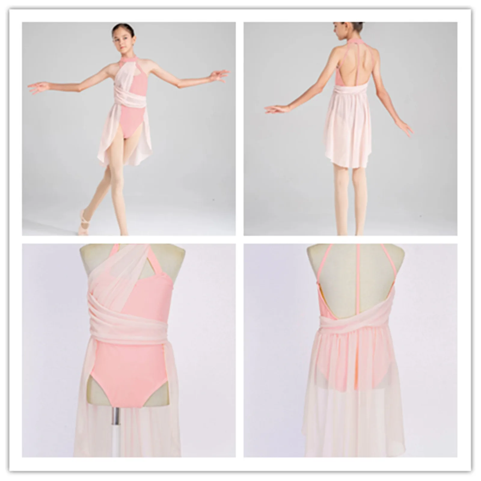 

Kids Girls Gymnastics Ballet Lyrical Dance Leotard Dress Ruched Bodice Caged Back Contemporary Dancewear Performance Costume