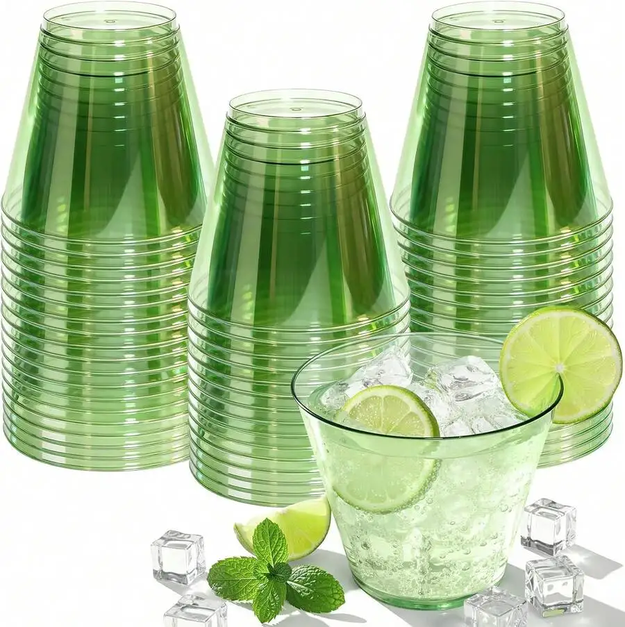 50 Pack Clear Plastic Cups Pink Plastic Disposable Cups For Cocktail 9 Oz Fancy Cocktail Cup For Party Stemless Wine Glasses For