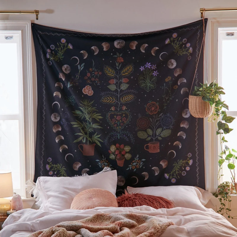 VIKAMA Baum des Lebens Sonne Mond Wandteppich, Boho Vintage Ästhetischer Wandbehang für Schlafzimmer Wohnzimmer Studentenwohnheim Heimdekoration