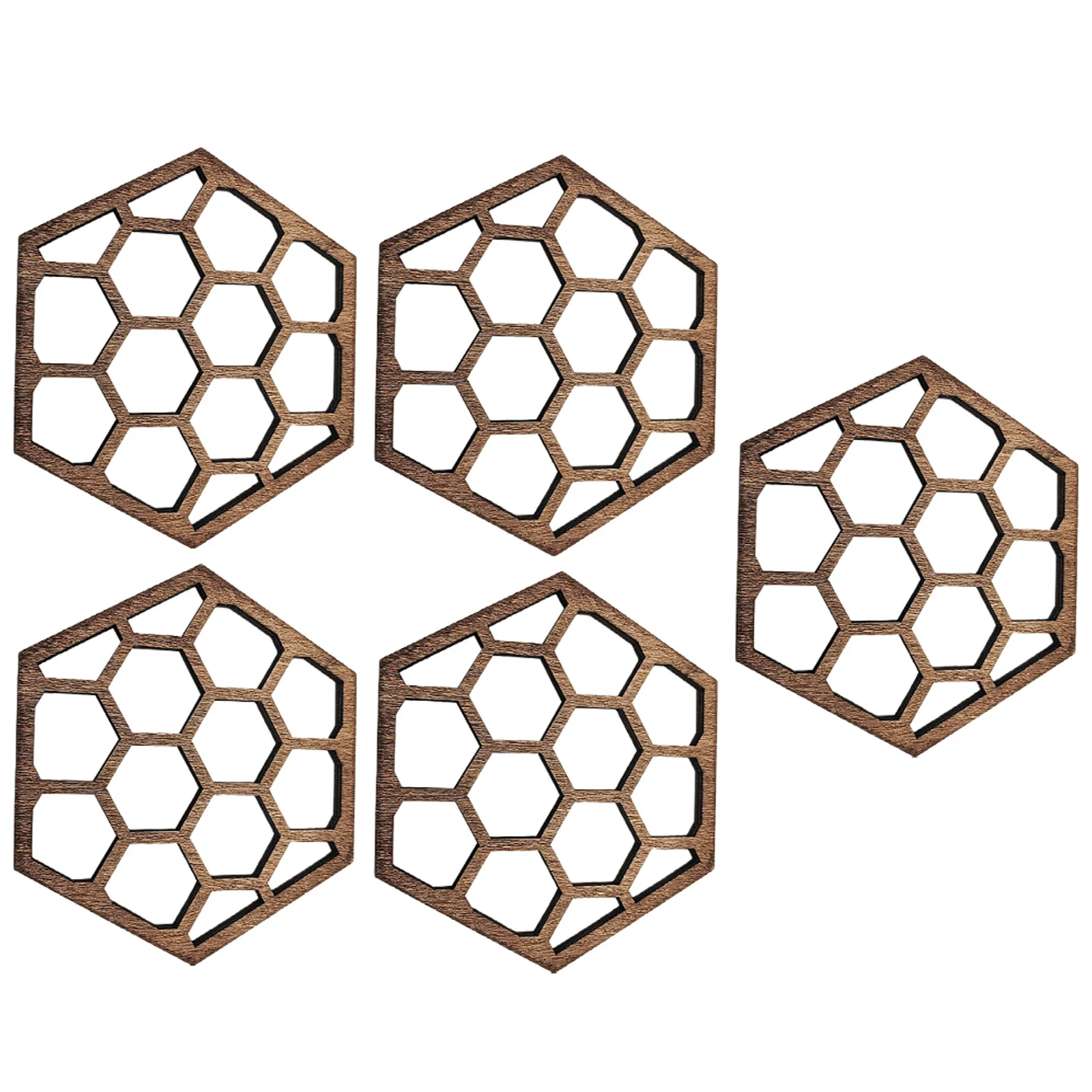

5pcs Honeycomb Decorative Wooden Coasters Tableware Mats Cup Cushions For Home Kitchen Party Use Premium Wood Smooth Round