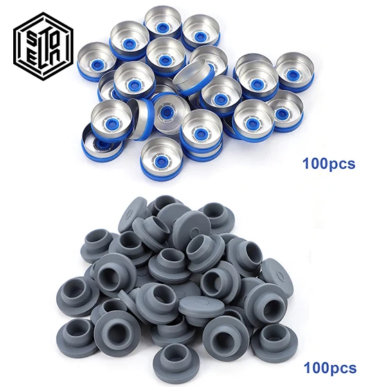 100 عبوة من قوارير الزجاج الشفاف سعة 10 مل لسدادة مطاطية للحقن وزجاجات عينة مختبر بغطاء قابل للطي