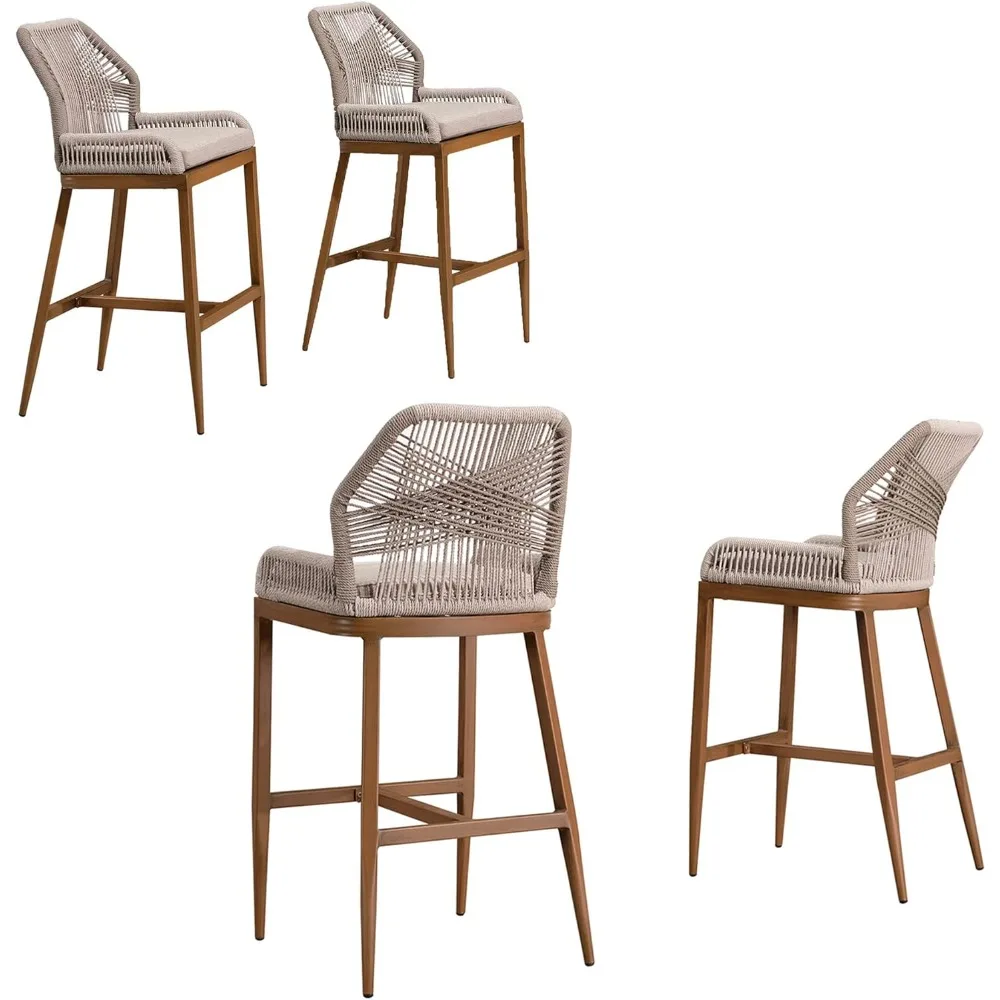 

Counter Height Bar Stools Set of 4 Chair Wicker Counter Stool with Back and Footrest Patio Seating Garden Pool Outdoor Bar Stool