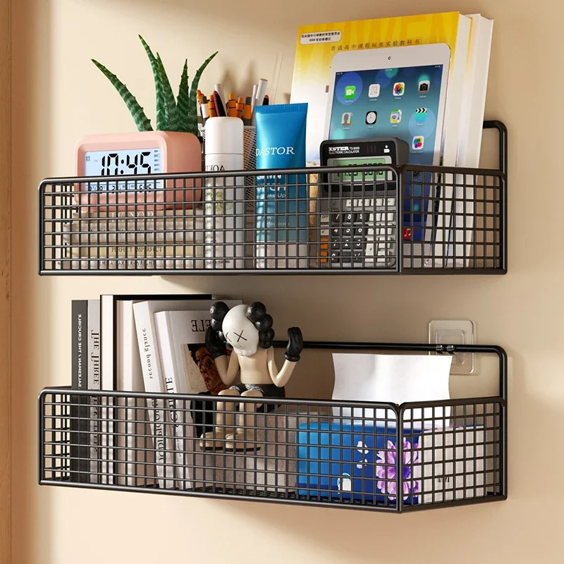 Non Perforated Dormitory Wall Mounted Shelf, Household Wall Mounted Bedside Hanging Basket Student Dormitory Storage Rack