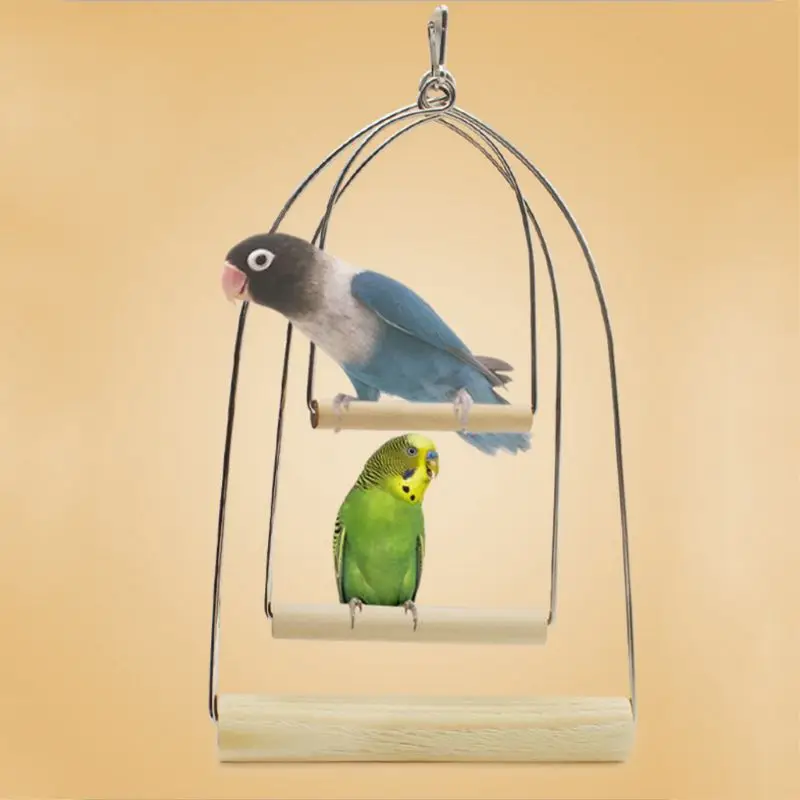 Wooden Pet Birds U-shaped Perch Parrots Hanging Swing Cage Toys Stand Climbing Holder Pendant for Parakeet Macaw Cockati