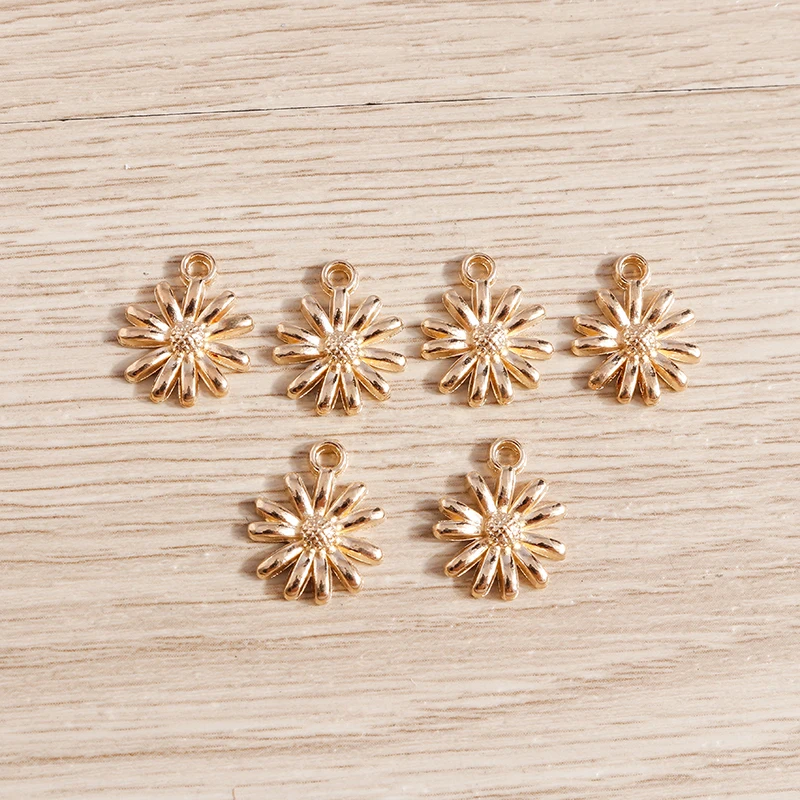 Tusember 50 Stück 12*15mm Metall-Goldfarbene Gänseblümchen-Anhänger für Halsketten, Ohrringe, handgefertigte Schmuckherstellung, Zubehör und Schmuckteile – Detail 5