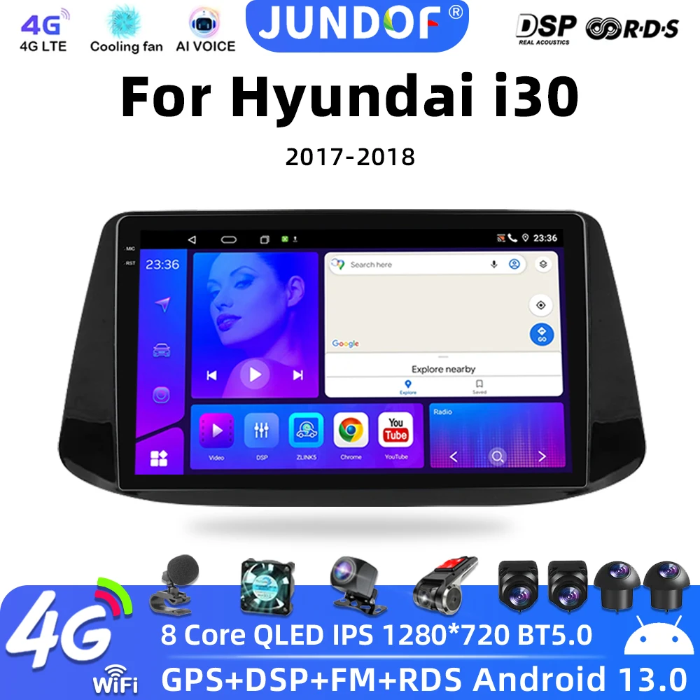 

JUNDOF Wireless CarPlay Android Auto Radio For Hyundai I30 2017-2018 Car Multimedia Player 2Din Autoradio 4G Wifi GPS Stereo