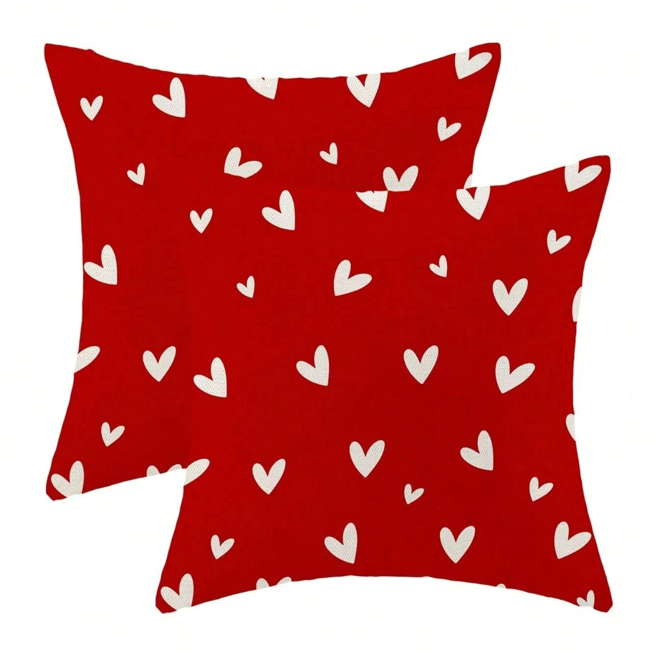 Rotes Kissenbezug-Set zum Valentinstag (2 Stück) |   Dekorativer Kissenbezug aus Herzleinen, romantisches Thema für Outdoor-Sofabank, rustikal