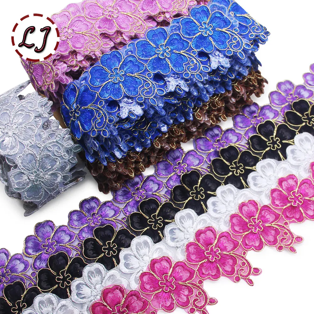 New fashion 1 yard 65mm embroidered colorful flower lace tape trim iron on patch sewing crafts Bohemia garment accessories DIY