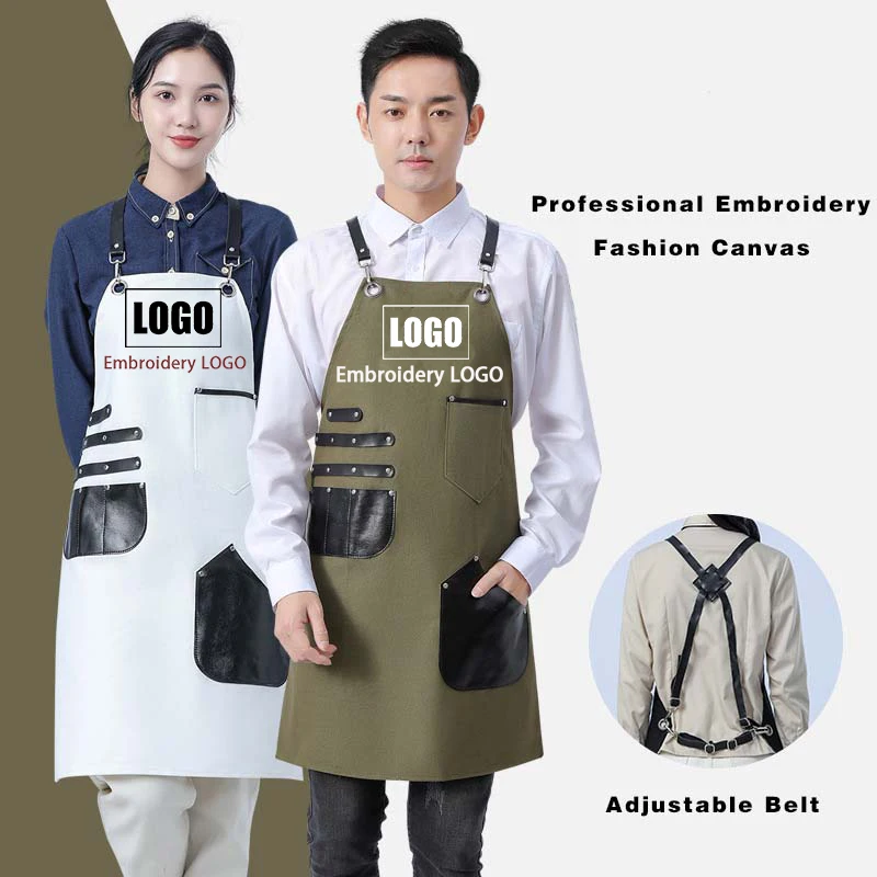 

Custom Embroidery Printing Logo Waterproof Kitchen Chef Baking Pockets Adult Restaurant Manicurist Nails Waiter Barbershop Apron