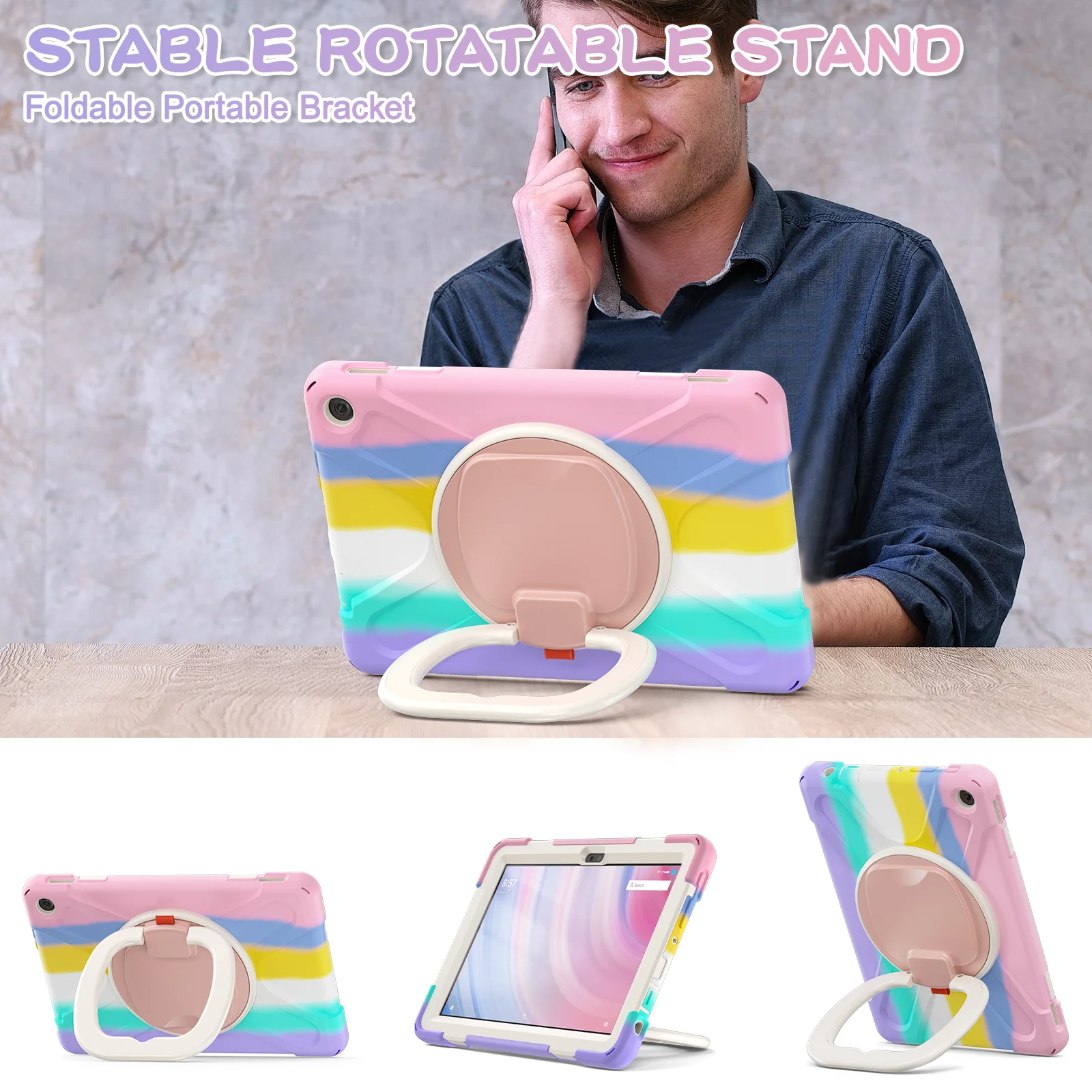 Imagen 5: Funda para Amazon Fire HD 10 2023 (13.ª generación), cubierta resistente de 10,1 pulgadas, a prueba de golpes, con mango giratorio de 360 grados, Funda Capa