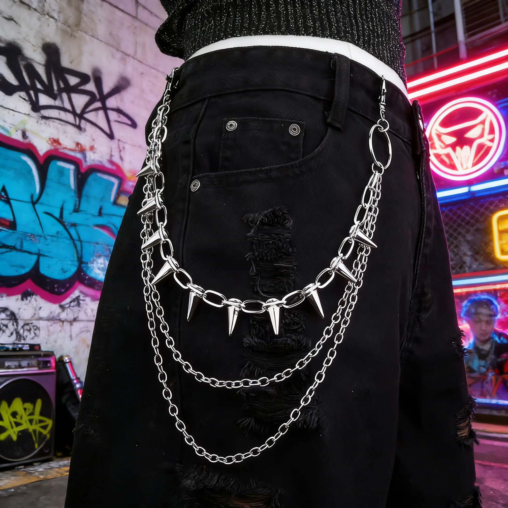 Street Fashion Jewelry - 1 Hip-Hop-Punk-Hüftkette mit drei Schichten aus