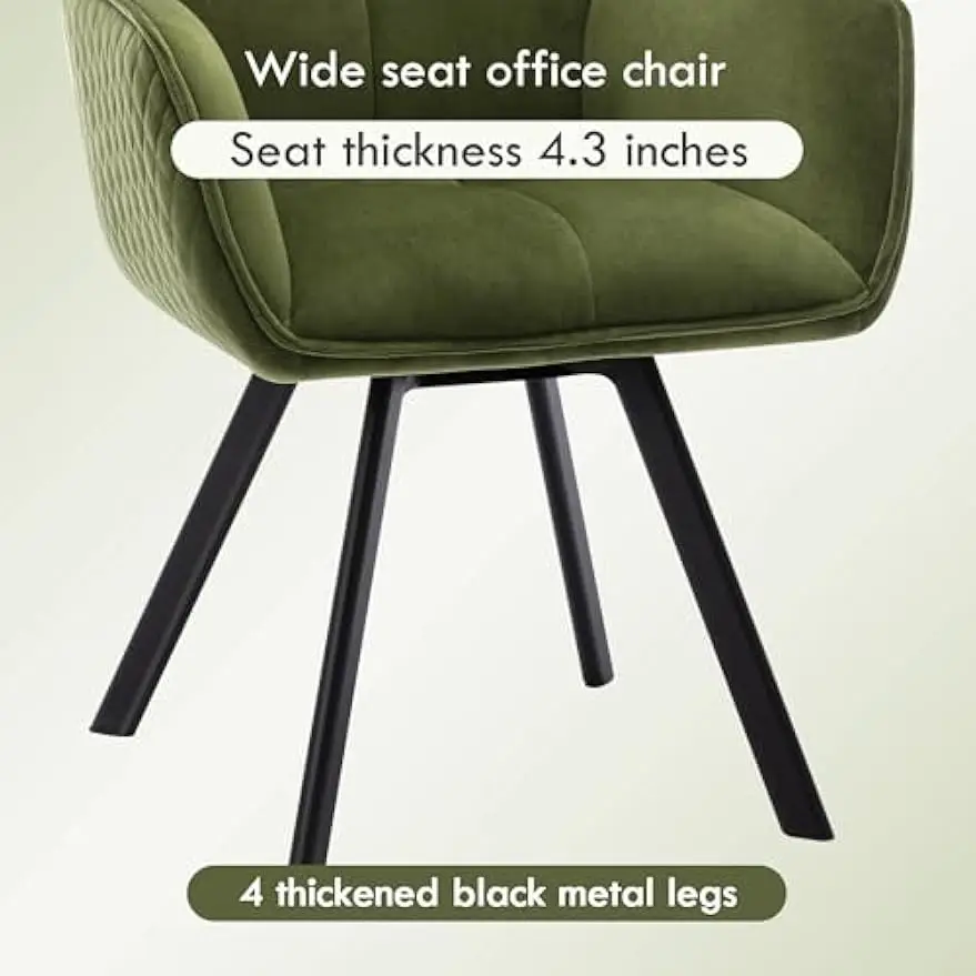 Stylish Green Velvet office Chair Mid-Back Swivel Armchair Wide seat&Sturdy Metal Frame Women, Girls Comfortable Desk Task Chair