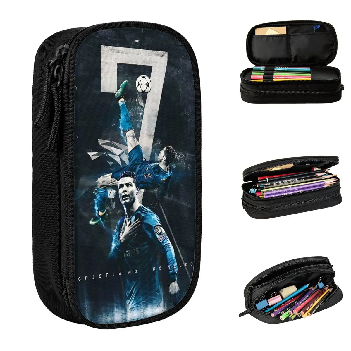 Cr7 Football Soccer Ronaldos Pencil Case Double Layer Large-capacity Kids School Supplies Cr7 Pencil Bag Amazing Gift