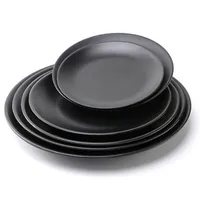 Round melamine plate Cover rice plate thread plastic plate Japanese porcelain like frosted black buffet hot pot tableware-A